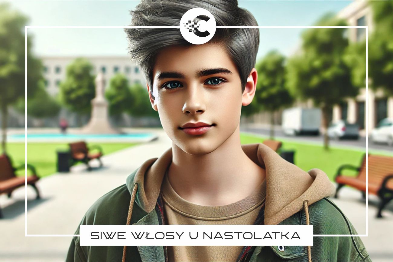 Siwe włosy u nastolatka.